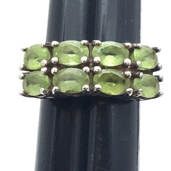 Double Row Peridot Ring, 8 Oval Stone Light Green… - image 2