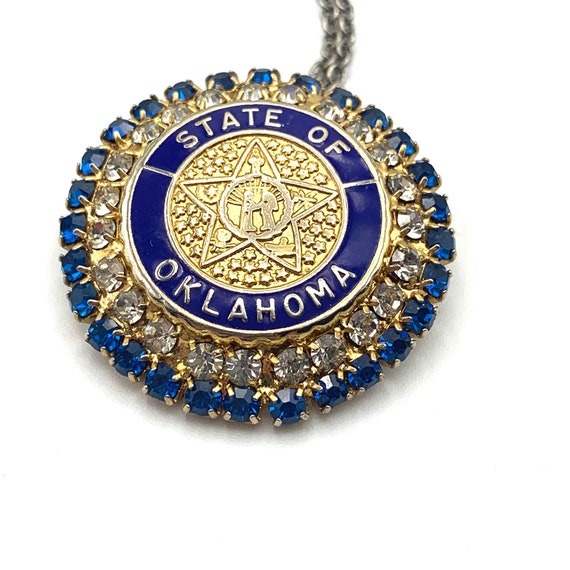 State of Oklahoma Necklace, Blue and Gold Bling R… - image 3
