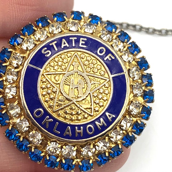 State of Oklahoma Necklace, Blue and Gold Bling R… - image 6