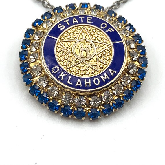 State of Oklahoma Necklace, Blue and Gold Bling R… - image 4