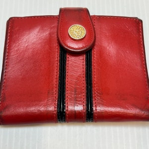Cartera vintage ANNE KLEIN by St. Thomas de cuero plegable roja para mujer, 2 rayas negras