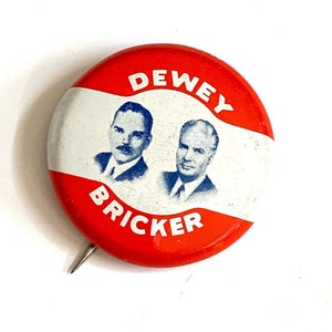 Dewey Bricker Pinback Button Pin Thomas Dewey Politique