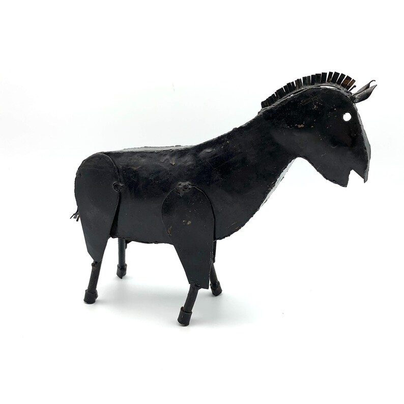Rustic Metal Donkey Sculpture Primitive Black Horse Figurine Etsy