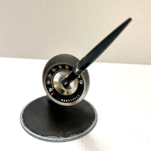 Vintage Honeywell Thermometer Desk Pen Holder Mid Century Modern Metallic Cone Design Black Pen Included 1950s Industrial Modern Desk