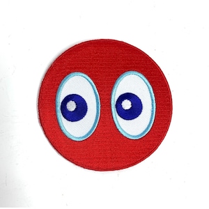 Round Red Face Patch Big Eyes Sew On Embroidered Patch Blue Eyes