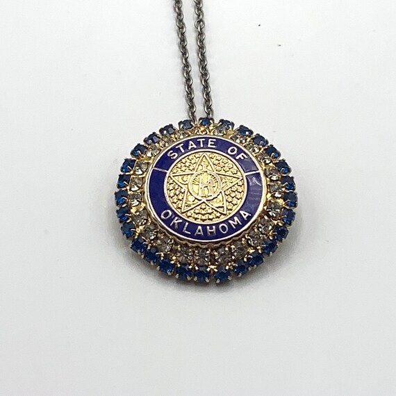 State of Oklahoma Necklace, Blue and Gold Bling R… - image 9