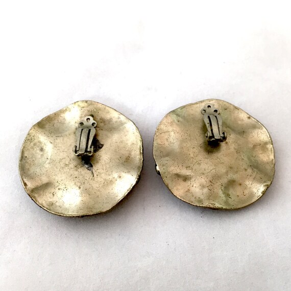 Round Silver Clip On Earrings, Modernist Style Ea… - image 4