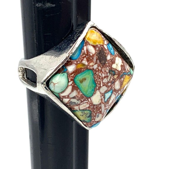 Colorful Tilted Square Ring Silver Tone Rhombus S… - image 3