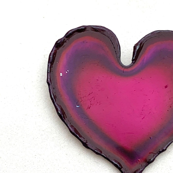 Pink Red Metal Heart Brooch Modernist Valentine’s 
