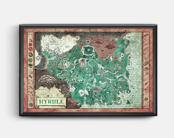 Carte d'Hyrule de Legend of Zelda, les larmes du royaume - TOTK - anglais ou hylian, 11 x 17 ou 13 x 19 ou 17 x 25