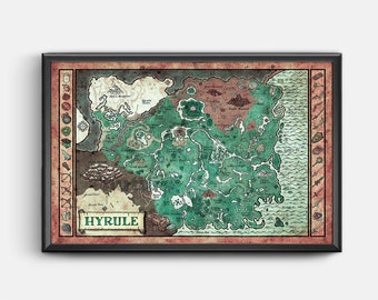 Carte d'Hyrule de Legend of Zelda, les larmes du royaume - TOTK - anglais ou hylian, 11 x 17 ou 13 x 19 ou 17 x 25