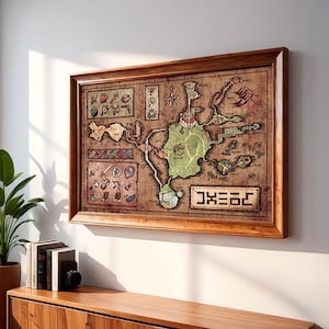 Größere Größen Karte von Hyrule aus Legende von Zelda, Ocarina of Time - Leinwand Drucke - Englisch oder Hylian - 11x17 bis 24x36 Wand Kunst Dekor Geschenk