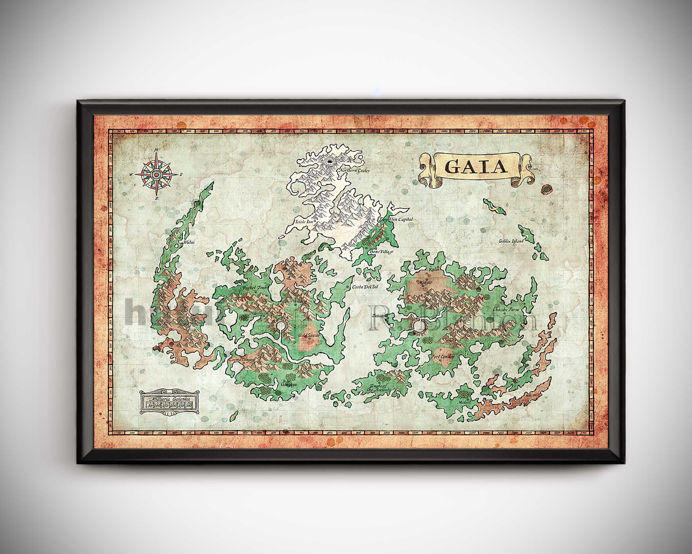 Map Of Gaia Ff7 Map Of Gaia From Final Fantasy Vii World Map Final Fantasy | Etsy