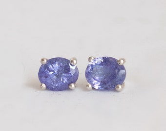 Tanzanite stud earrings in sterling silver, Natural Gemstone 6x4mm Oval Cut, Minimalist jewelry