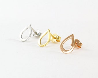 Teardrop Outline Stud Earrings, 10x8mm - Sterling Silver or Gold Vermeil