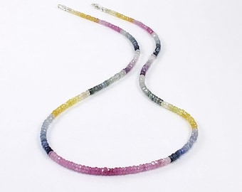 Multicolour Sapphire Necklace with 3mm Natural Gemstones and Sterling Silver Clasp