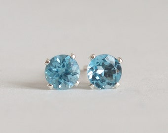 Sky Blue Topaz Tiny Studs - 4mm Gemstone Earrings in Sterling Silver - Minimal Jewelry
