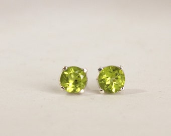 6mm Peridot Stud Earrings in Sterling Silver, Natural Faceted Gemstones, Minimalist Jewelry