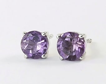 Amethyst stud earrings in sterling silver 6mm natural gemstone February birthstone jewelry
