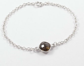 Smokey quartz single stone bracelet Sterling silver chain Minimalist jewelry