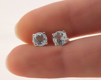 Light blue topaz earrings in sterling silver 6mm small gemstone studs March birthstone
