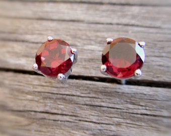 Garnet stud earrings Sterling silver 6mm Genuine gemstone jewelry January birthstone