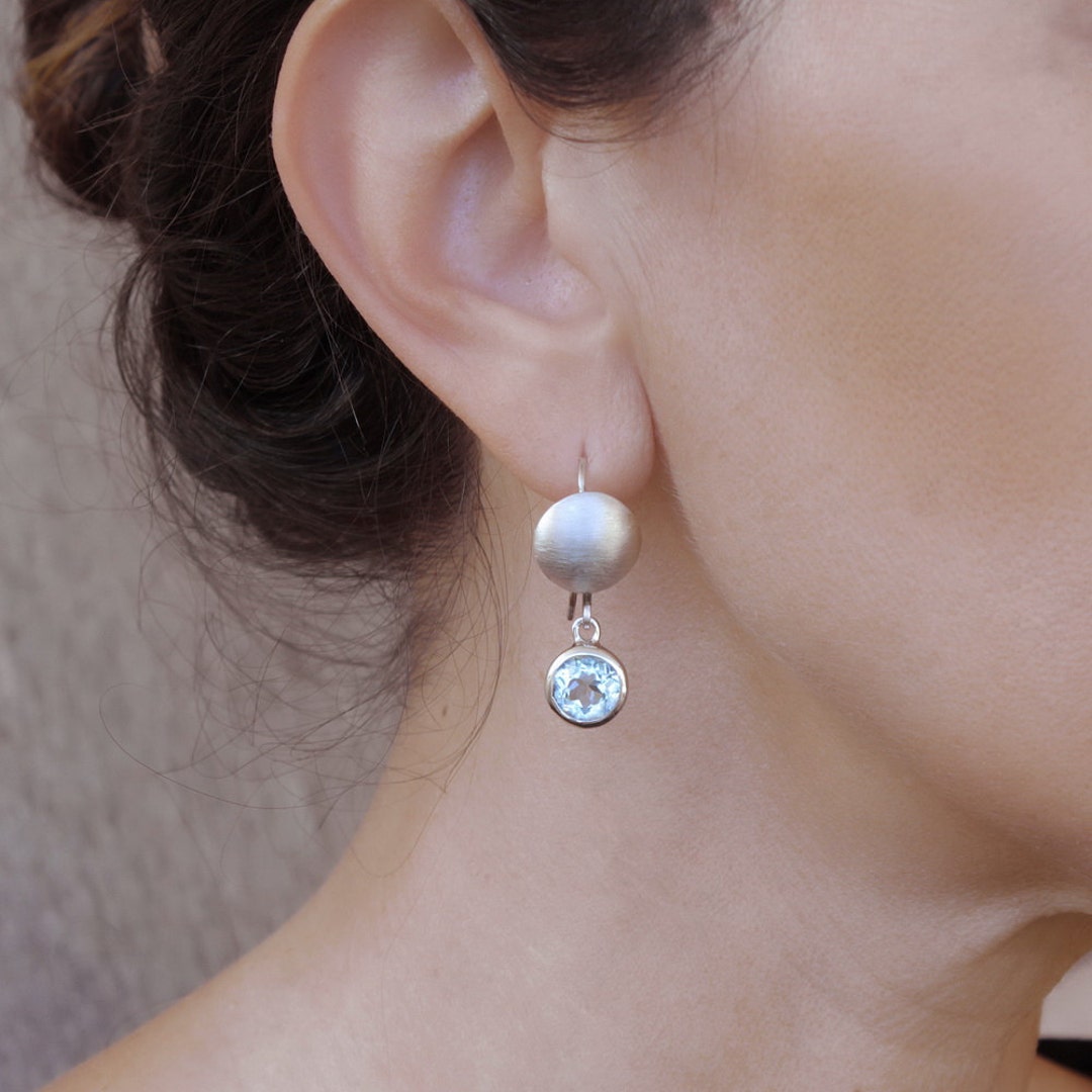 Orecchini Pendenti In Argento 925 Con Topazio Azzurro Svizzero - Pietra Trilione 12mm - Eleganti E Leggeri (1,3g L'uno)