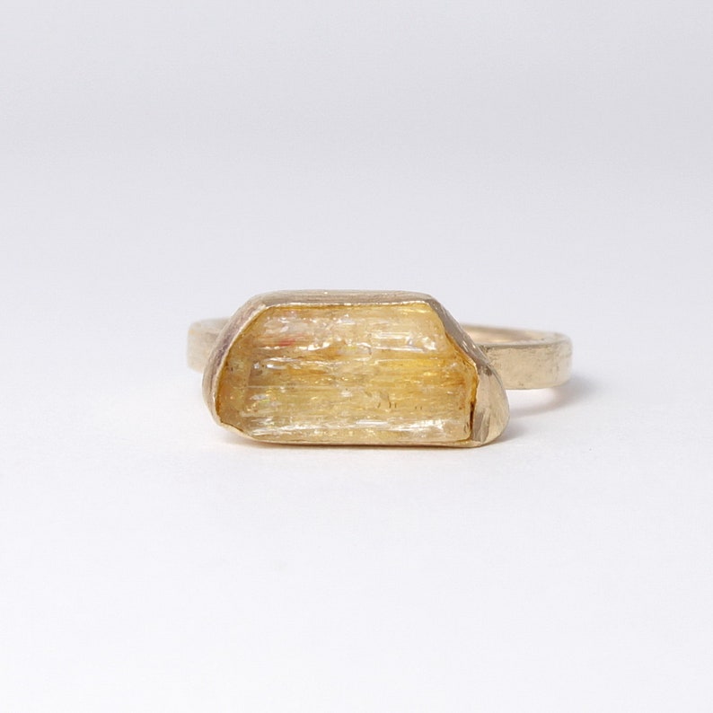 Rough Apatite SIZE 7 Raw Crystal Ring Yellow Gold Boho Jewelry