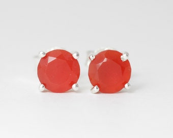 Clous d'oreille Cornaline et argent 925 Bijou artisanal agate rouge 6mm