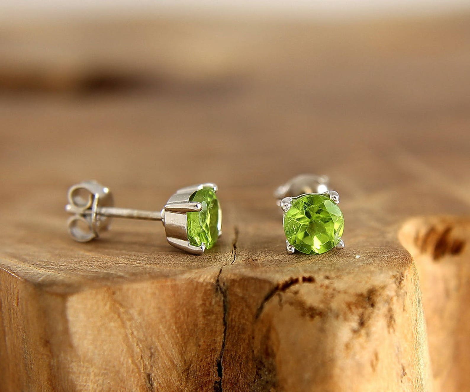 Peridot Stud Earrings Sterling Silver 6 Mm Natural Gemstone Etsy