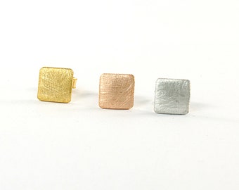 8mm Square Stud Earrings in Brushed Sterling Silver or Gold Vermeil