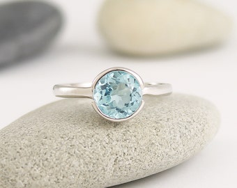 Sky blue topaz ring in sterling silver, December birthstone, Modern jewelry