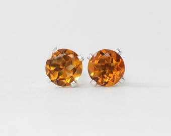 Tiny citrine earrings Sterling silver 4mm gemstone studs November birthstone