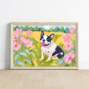 Cute Sleeping Puppy Dog Art Print | Floral Pet Art | Dog Pet Portrait | Floral Dog Painting | Flower Field Fine Art Poster