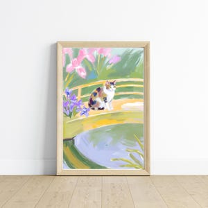 Pintura de ponte | Impressão de arte floral de gato malhado laranja | Decoração de parede de gato fofo | Decoração de casa em estilo vintage | Presente para amantes de gatos Plantas | Natureza