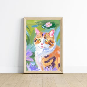 Impressão de arte de planta de gato laranja malhado | Arte de parede vintage, presente para amantes de gatos, decoração para casa, pôster de arte da natureza | pôster de gato listrado | Gato e plantas
