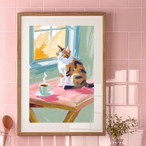 Coffee and Cats Art Print for Coffee Bar Decor, Cute Cat Wall Art, Coffee Lover Gift, Home Cafe Decoration
