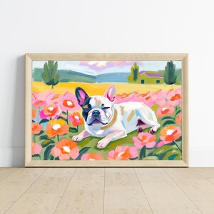 Cute Sleeping Dog Puppy Dog Art Print | Floral Pet Art | French Bulldog Dog Pet Portrait