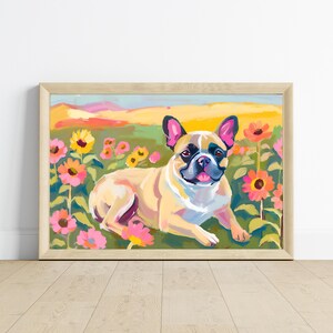 Cute Sleeping Frenchie Puppy Dog Art Print | Floral Pet Art | French Bulldog Dog Pet Portrait | Floral Dog Art