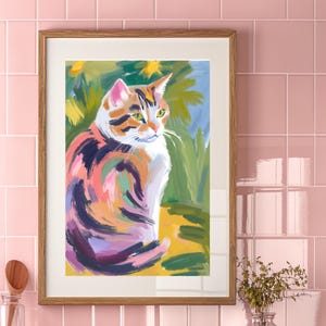 Tabby Cat Floral Art Print | Cute Cat Wall Decor | Vintage Style Home Art | Gift for Cat Lovers Plants and Cats Art | Nature and Cat Art