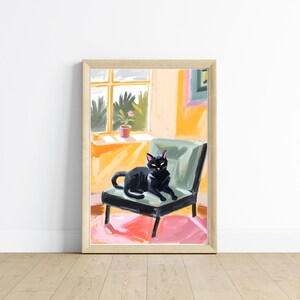 Sunny Black Cat Fine Art Print | Unique Home Decor, Wall Decor, Cat Lover Gift, Cute Cozy Aesthetic, Cat Print Decor | Black Cat Poster