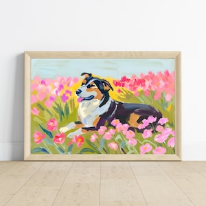 Cute Sleeping Puppy Dog Art Print | Floral Pet Art | Dog Pet Portrait