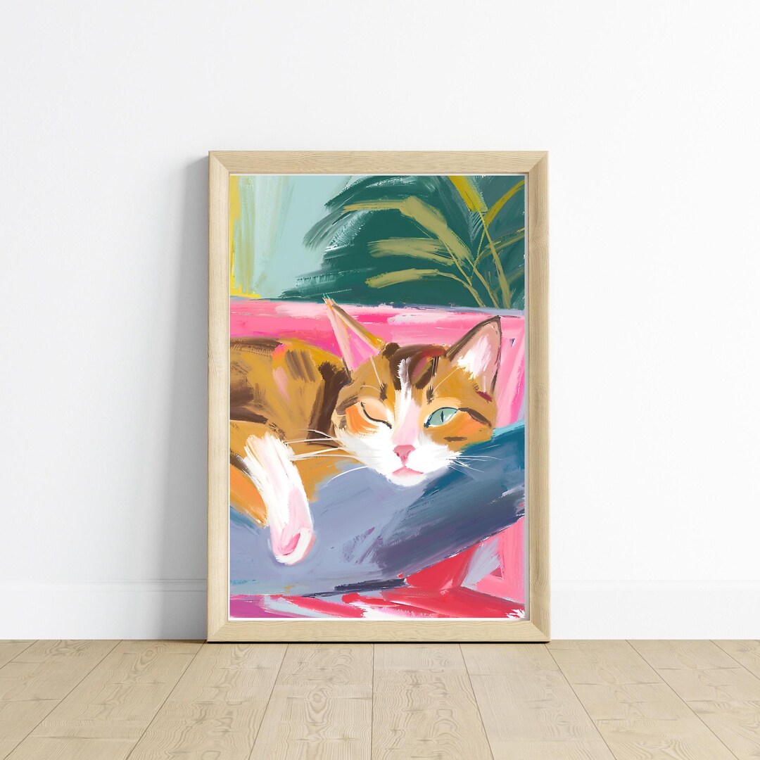 Sneaky Sleepy Tabby Cat Poster | Cute Cat Art Print | Home Decor for ...