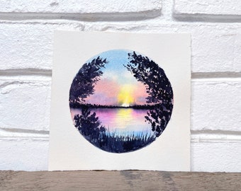 Sunset Circlescape // Original Watercolor Painting by Jocelyn Edin // The Pink Collection