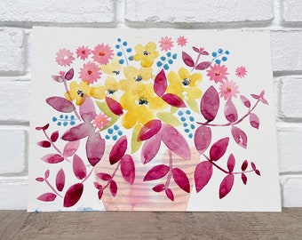 Happy Planter // Original Watercolor Painting by Jocelyn Edin // The Pink Collection