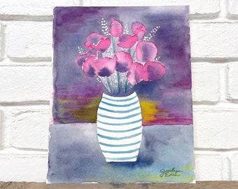 Pink Poppy Bouquet // Original Watercolor Painting by Jocelyn Edin // The Pink Collection