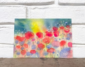 Field of Poppies // Original Watercolor Painting // Pink Collection