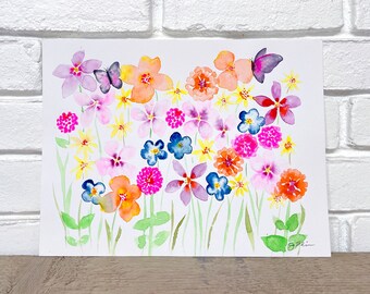 Butterflies & Blooms // Original Watercolor Painting by Jocelyn Edin // The Pink Collection