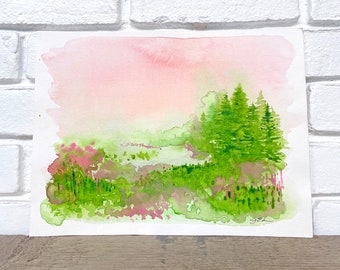 Lime Landscape // Original Watercolor Painting by Jocelyn Edin // The Pink Collection