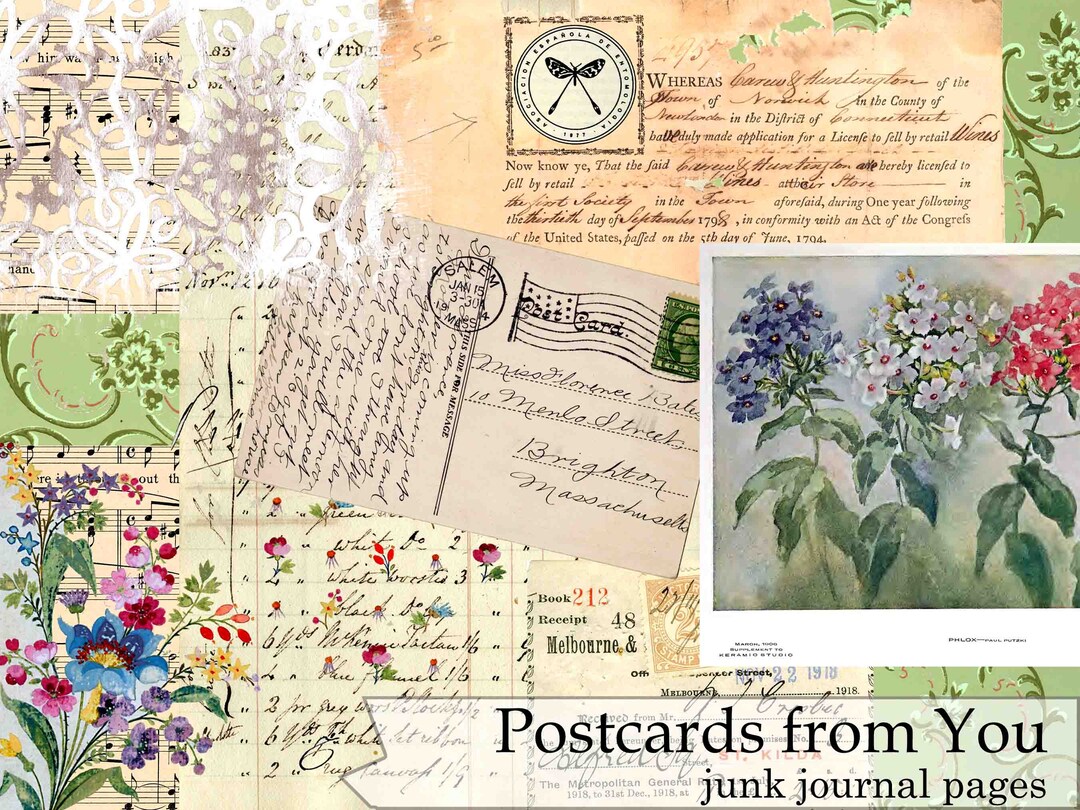 Postcards From You Digital Paper Kit Shabby Whimsical Vintage Etsy